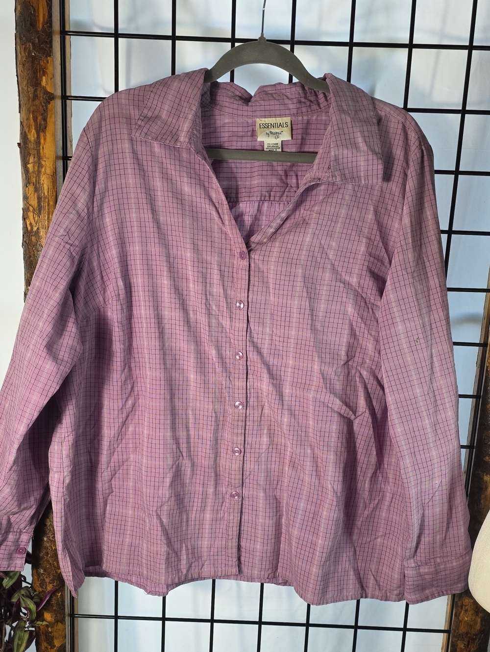 Essentials Women’s Pink Plaid Button-Down Shirt